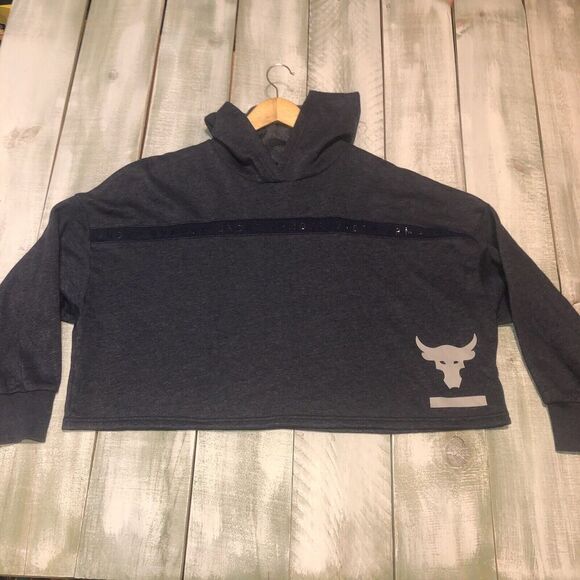 Under Armour Hoodie Womens Medium Project Rock Cropped Oversized Workout - Picture 1 of 11